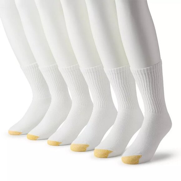 GOLDTOE Men's 6+2 Pair Athletic Cushioned Cotton Crew Socks Size 6-12.5 In White - Picture 1 of 6